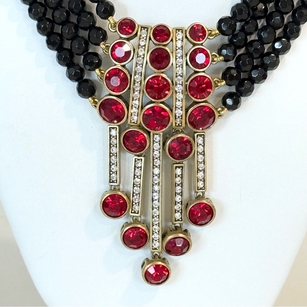 Vintage Heidi Daus An Affair To Remember Red Rhinestone Multi Strand Necklace - Picture 5 of 11